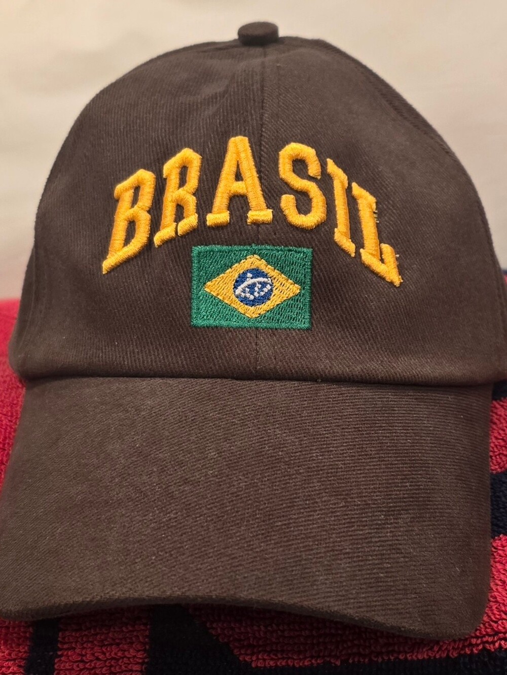 Brasil Embroidered Cotton Baseball Cap - Brown/Yellow